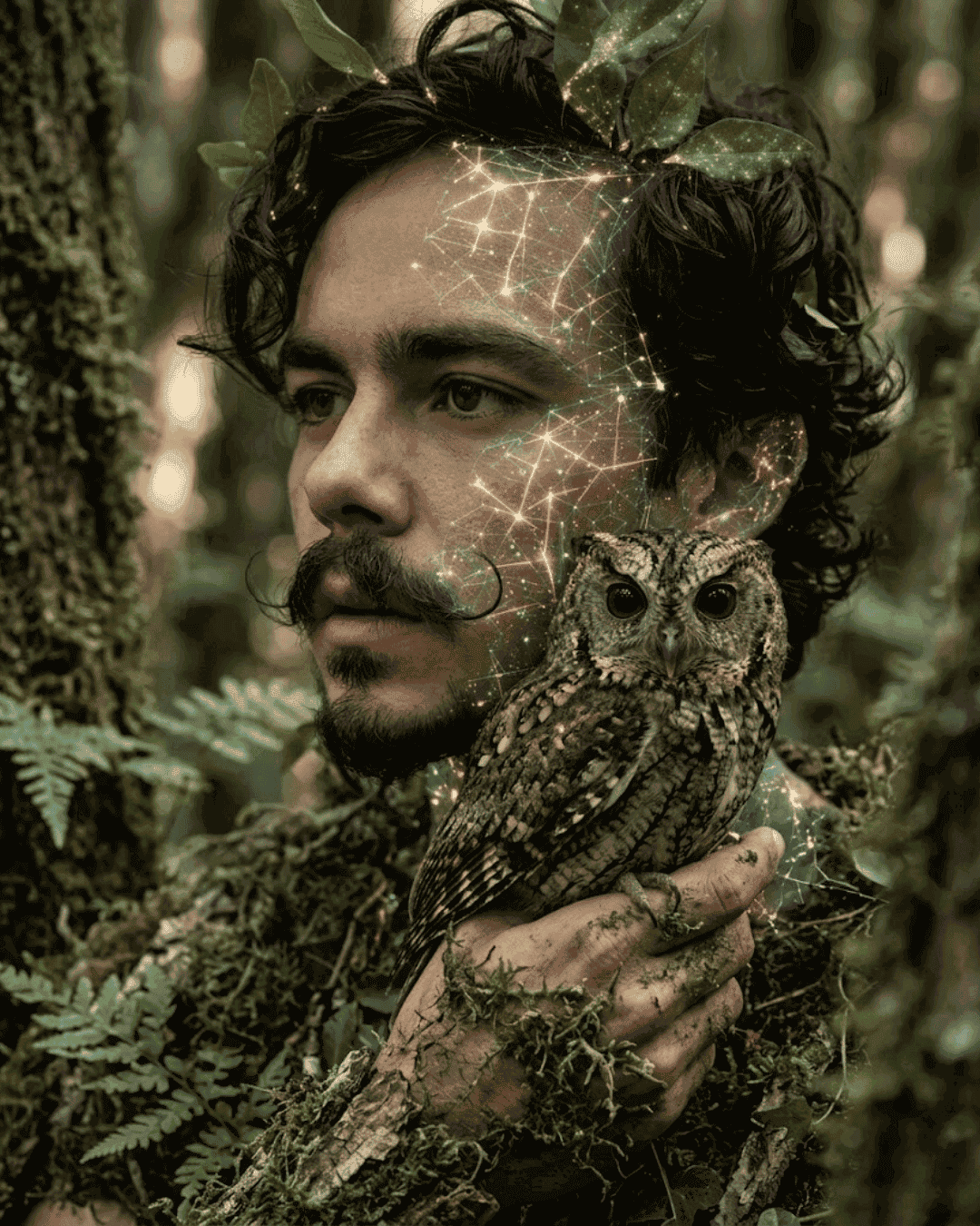 Pessoa segurando uma coruja em meio à floresta — Método dos Setênios